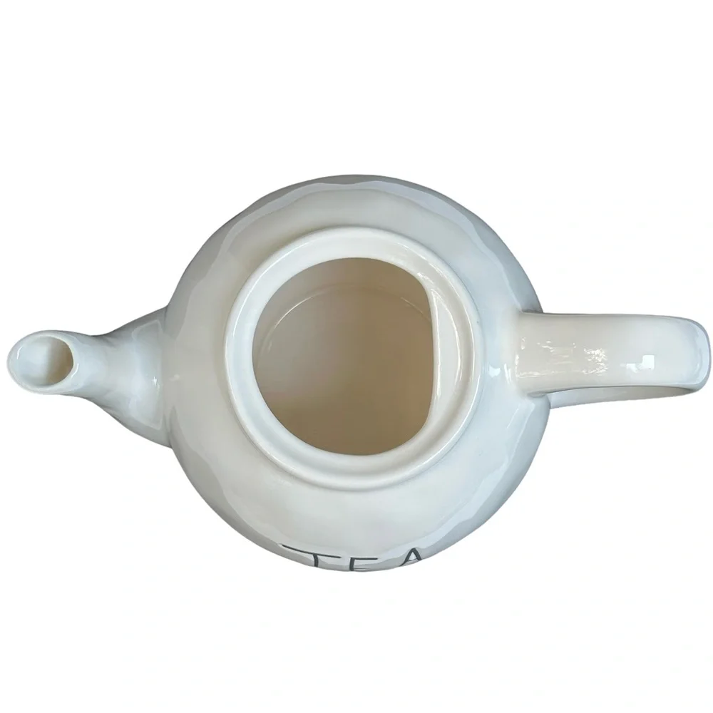 Rae Dunn TEA Pot Teapot Creamy White Black Large Letter Dimples NWT 2017 OG
